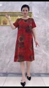 2023 New Women's silk imitation dress for middle-aged and Elderly people with round neck Item Picture